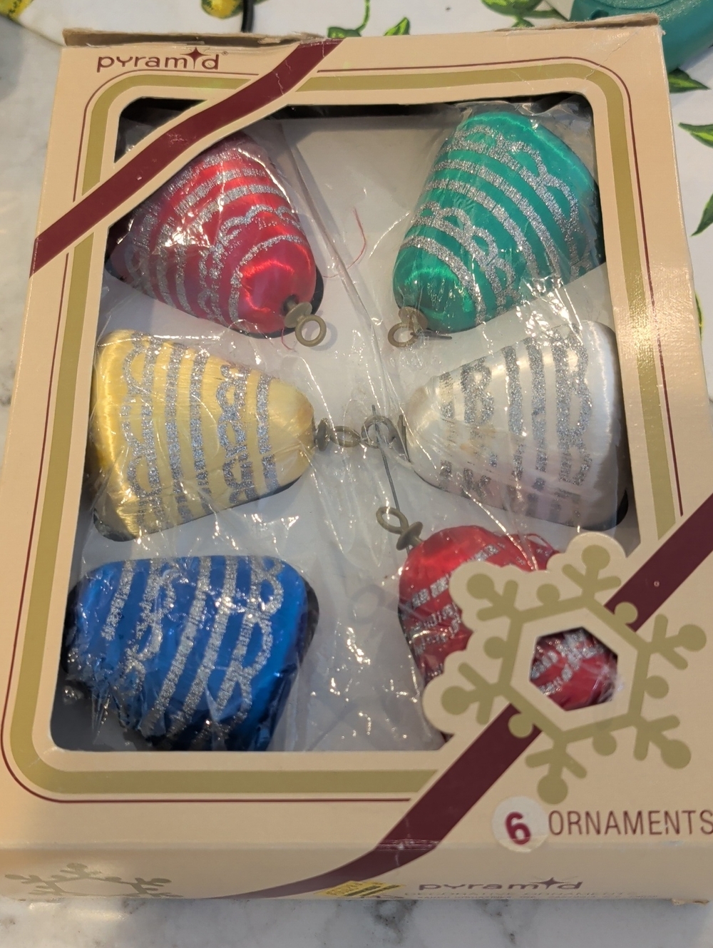 Vintage Pyramid  Teardrop Holiday Ornaments - Assorted Colors (6-Pack) Satin